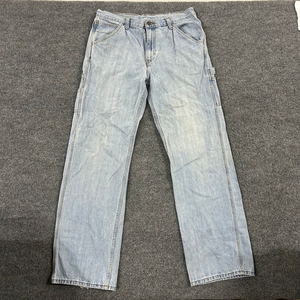 Faded Glory Carpenter Jeans Mens Size 34x34 Light Wash Blue Relaxed Fit Denim
